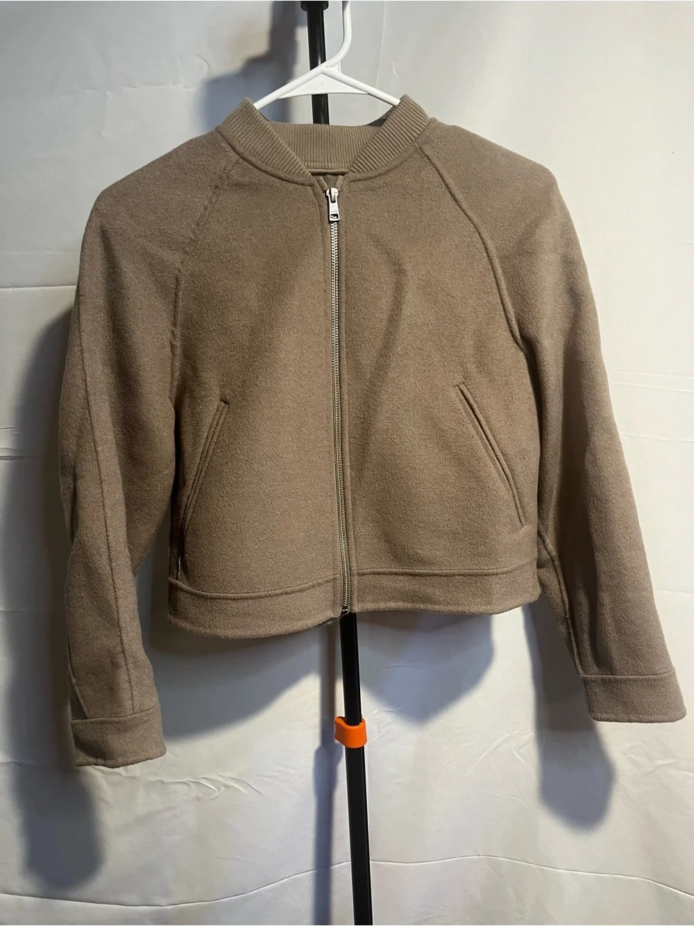 Zara Kids Wool Blend Taupe Cropped Full Zip Up Bomber Jacket SZ 11-12